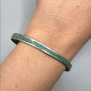 Vintage Alpaca Mexico Green Turquoise Bangle Cuff Statement Bracelet